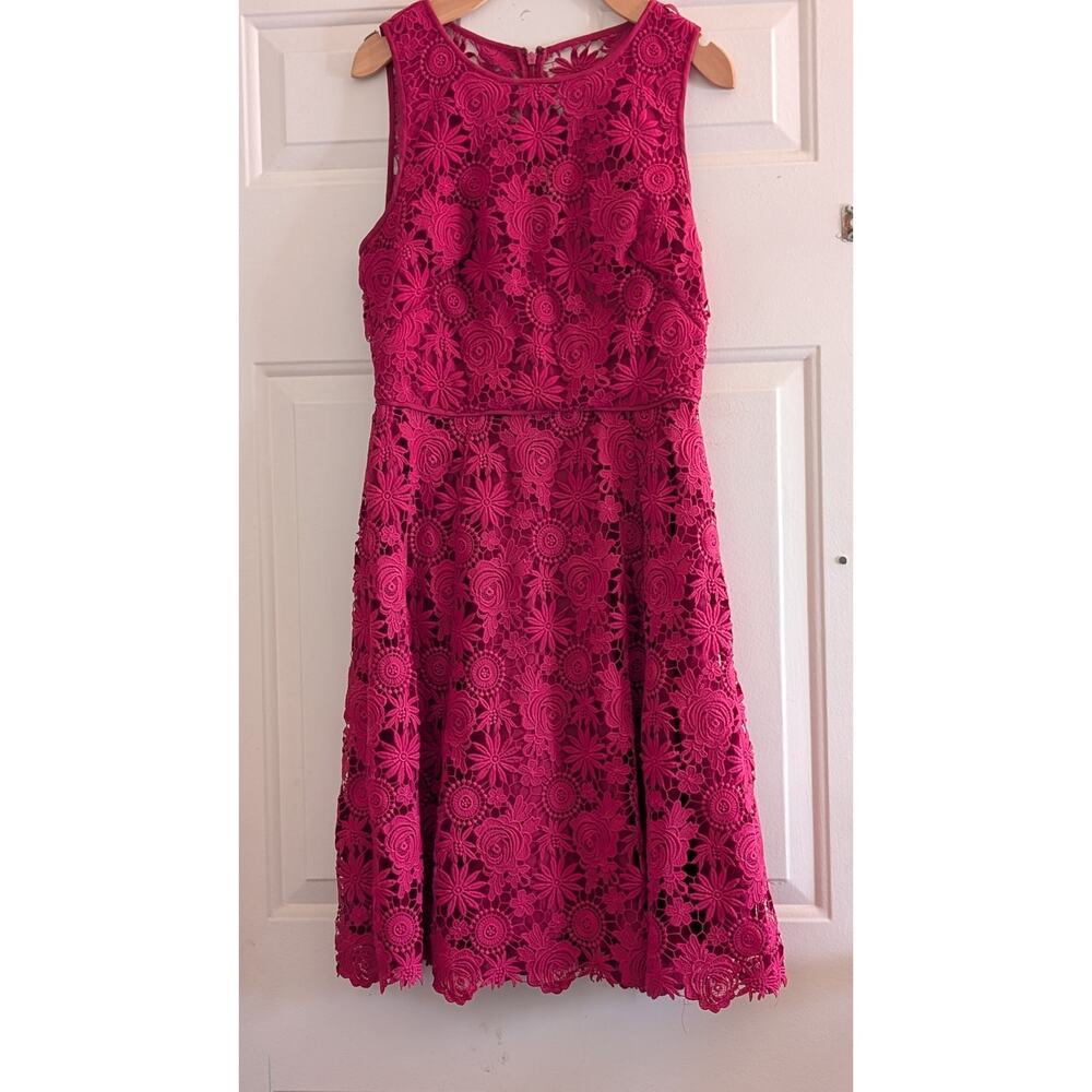 White House Black Market Lace A-Line Dress in Rose Pink